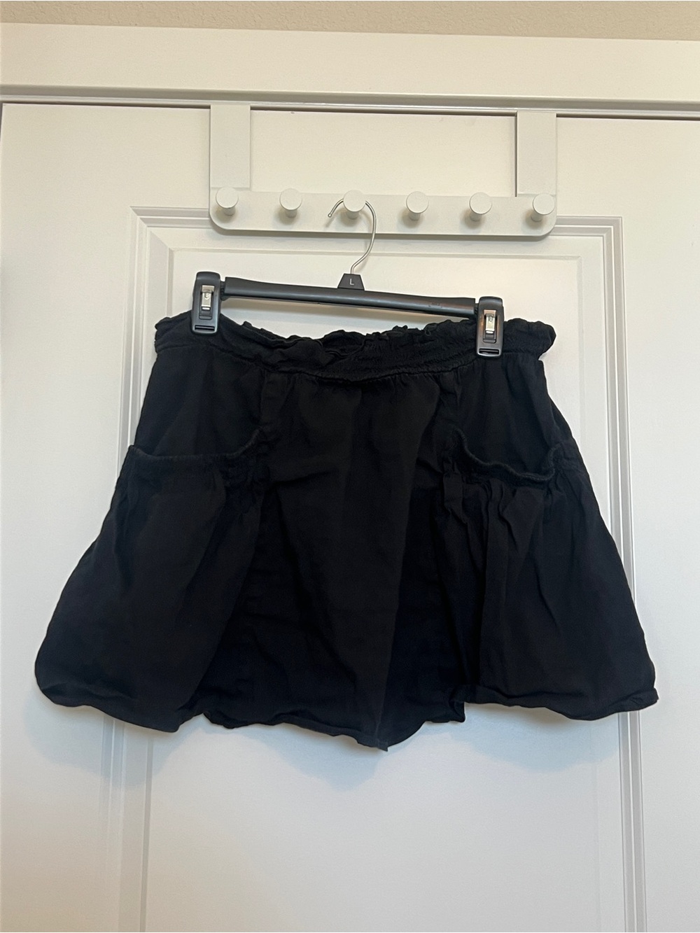 Theory Black Smocked Waist Mini Skirt Jesmina Crunch